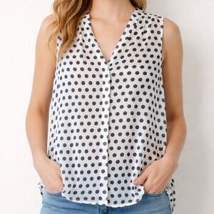 Bella Dahl Women Large Polka Dot Rayon Sleeveless Button Blouse Top White Black